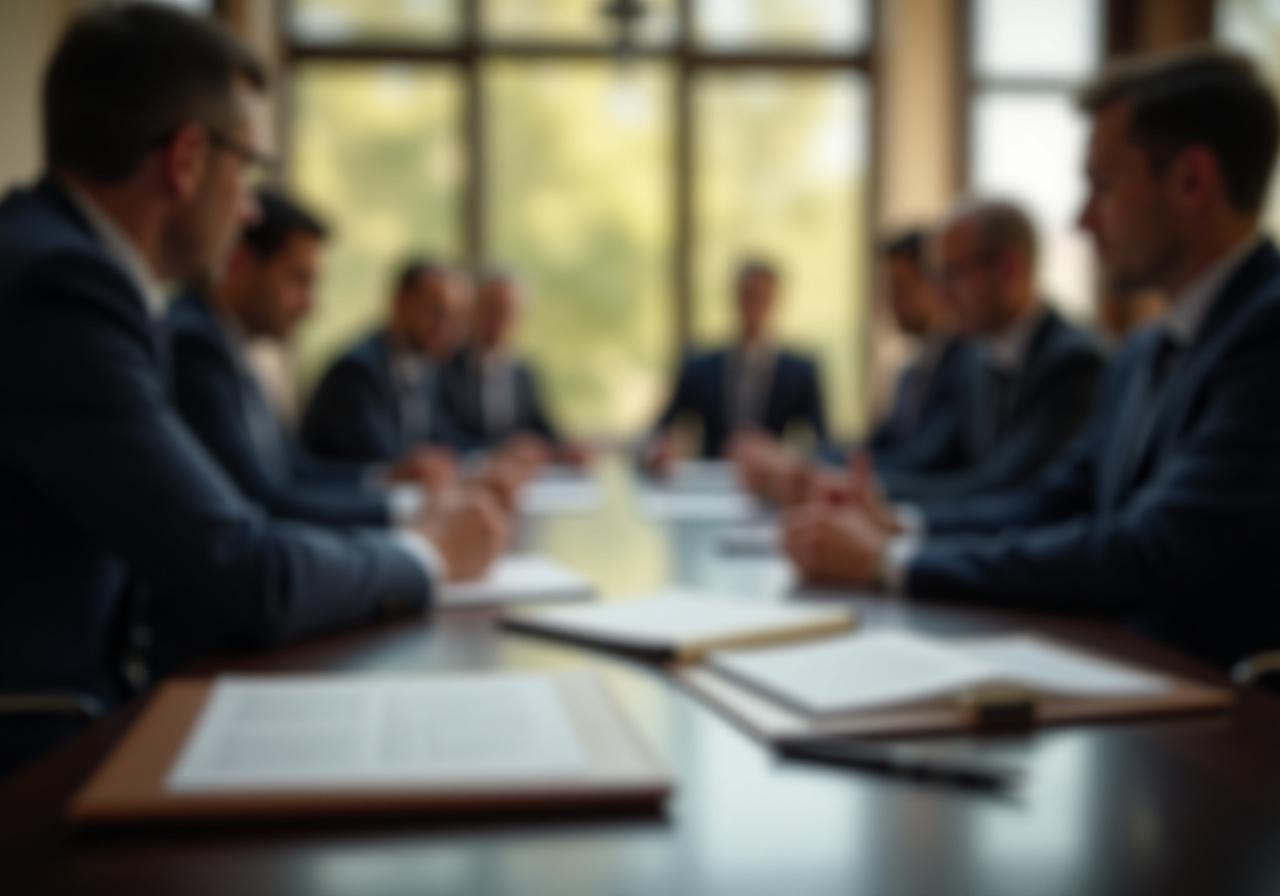 Strategic legal negotiation session in a professional boardoom